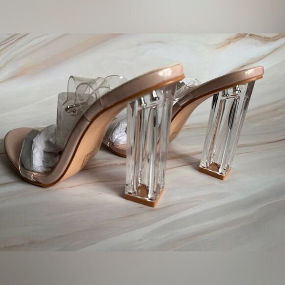 Public Desire Women's Clear Crystal Heeled‎ Block Sandals - Picture 3 of 8